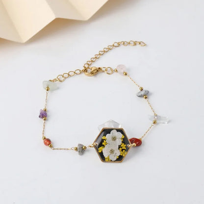 Unique Epoxy Resin Blue Flower Bracelets Elegant Pressed Flower Pendant Adjustable Chain Bracelets Wholesale Cute Charm Bracelet