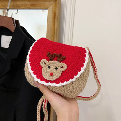 Pastel Christmas Crochet Shoulder Bag For Women Flap Purse Knit Clutch 🧶✨