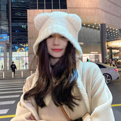 Kawaii Bear Earmuff Hat 🐻❄️ | Adorable Knit Winter Beanie for Women | Cozy & Stylish Cold Weather Headgear