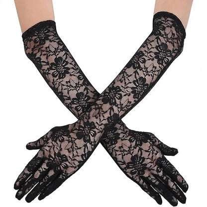 Transparent Lace Flower Mesh Gloves With Bowknot For Lolita Cosplay Party 🧤🌸