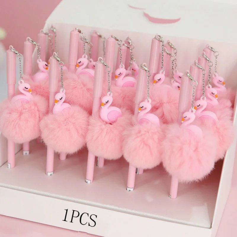 Kawaii Pink Flamingo Gel Pen 🌸✨ - Adorable Plush Swan Design for School & Cute Gifts 🎀🖊️