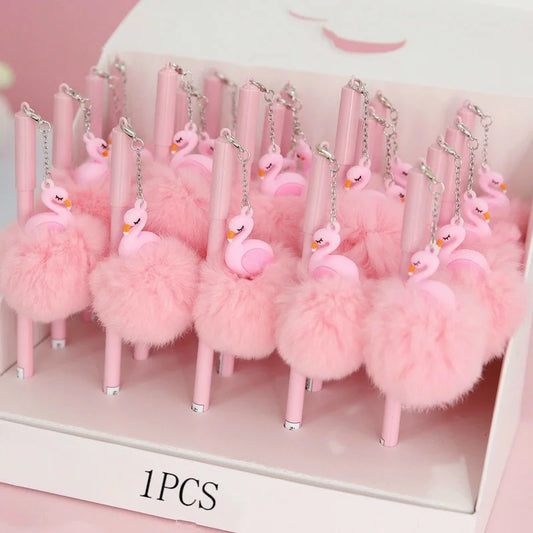 Kawaii Pink Flamingo Gel Pen 🌸✨ - Adorable Plush Swan Design for School & Cute Gifts 🎀🖊️