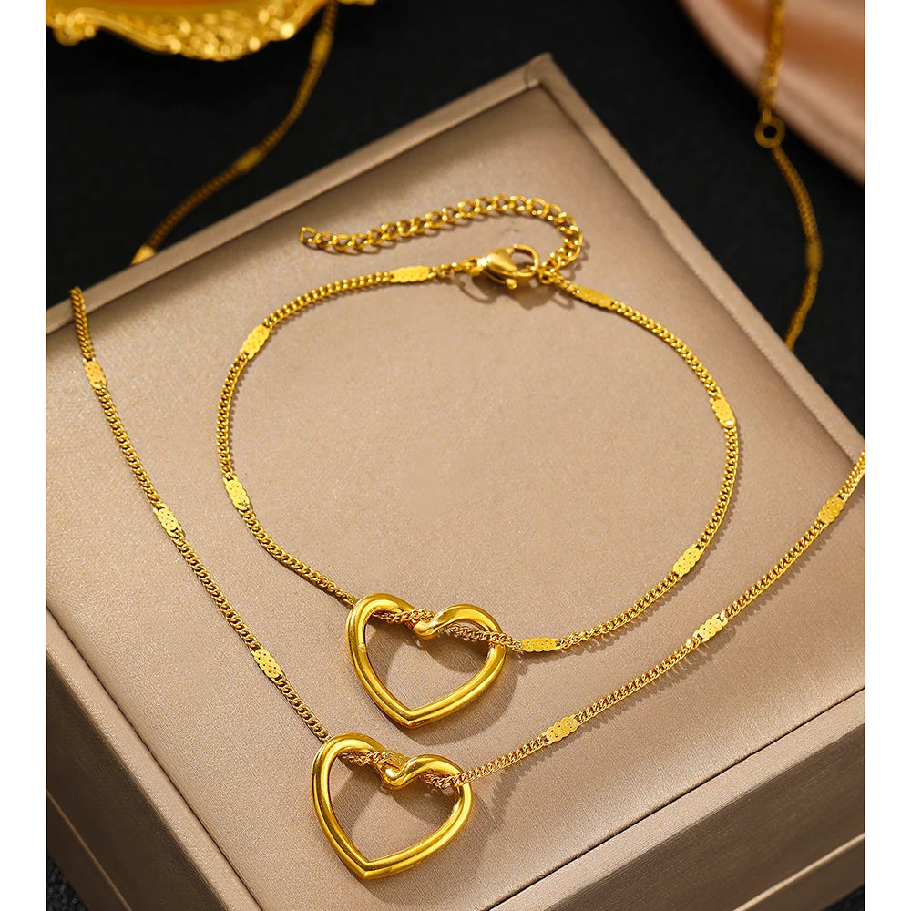 Kawaii Twisted Heart Stainless Steel Jewelry Set 💖✨ - Luxurious & Trendy Gift for Her! 🎁