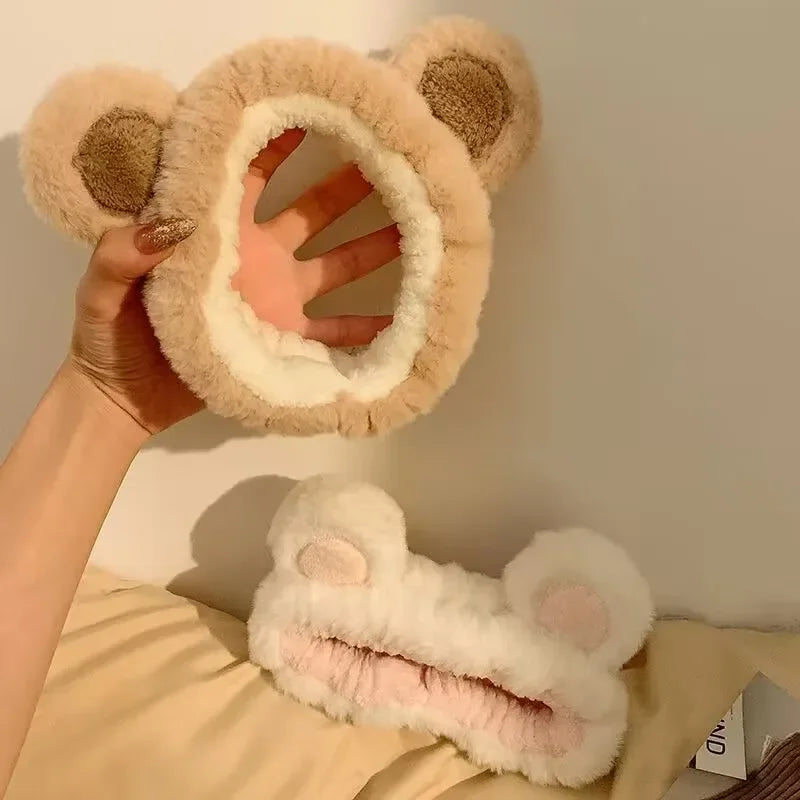 Kawaii Bear Ears Plush Face Wash Headband 🐻✨ | Adorable Shampoo & Skincare Accessory for Women