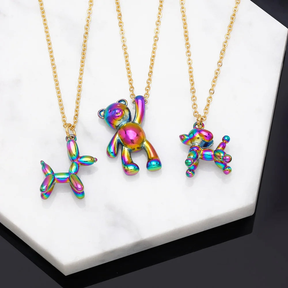 Kawaii Gold-Plated Rainbow Puppy Necklace 🐶✨ | Cute Animal Jewelry Gift for Women 🌈💖