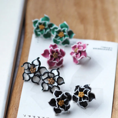 Trendy Handmade Polymer Clay Flower Earrings, 3D Floral Studs for Women,Lightweight Boho Statement Jewelry, Chic Gift