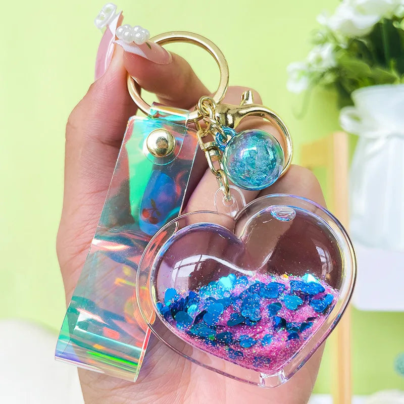 ✨ Adorable Quicksand Heart Keychain 💖 Trendy Mini Bag Charm for Couples 🌈 - Pixie Quill