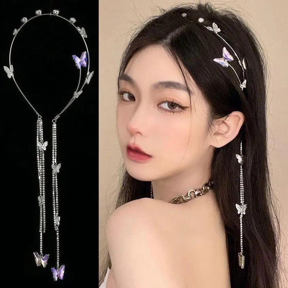 Kawaii Crystal Butterfly Tiara Headband 🌸✨ – Adorned with Rhinestones & Pearls for Girls' Fashion Magic! 🦋💖