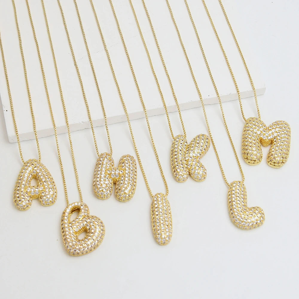 Kawaii Sparkly Initial Necklace ✨💖 A-Z Letter Pendant with Box Chain - Perfect Gift for Trendy Women! 🎁
