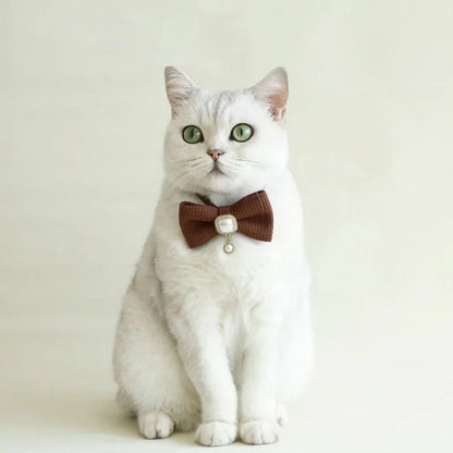 ✨ Adorable Adjustable Waffle Cat Collar with Vintage Pearl & Bow 🎀🐾 - Perfect for Trendy Tails! 🐱🌟