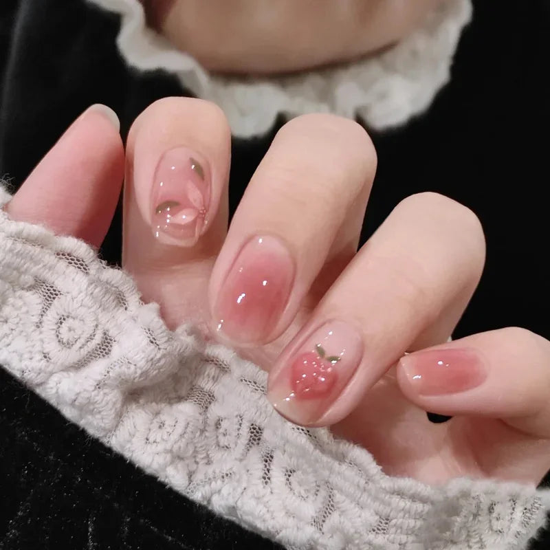 Kawaii 24pcs Pink Butterfly Press-On Nails 🦋💖 | Jelly Gel False Nail Tips for Lovely Girls 🌸✨ with Easy Application Tools