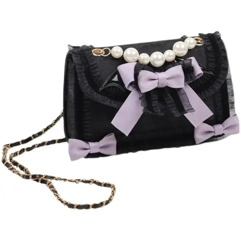 ✨ Kawaii Lolita Bow & Lace Crossbody Bag 🎀 | Pearl-Embellished Japanese Style Purse for Trendy Girls 🌸