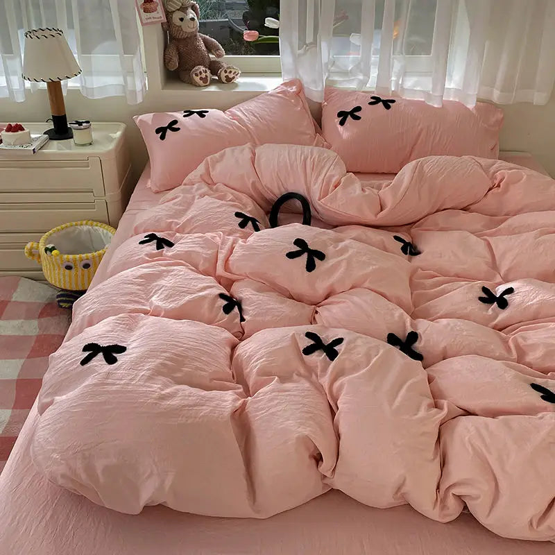 Kawaii Princess Bowknot Pink Bedding Set 🛌💕 | Cozy Duvet Cover & Sheet for Girls 🌸 | Cute Cotton Bed Linens 🦄✨