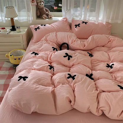 Kawaii Princess Bowknot Pink Bedding Set 🛌💕 | Cozy Duvet Cover & Sheet for Girls 🌸 | Cute Cotton Bed Linens 🦄✨