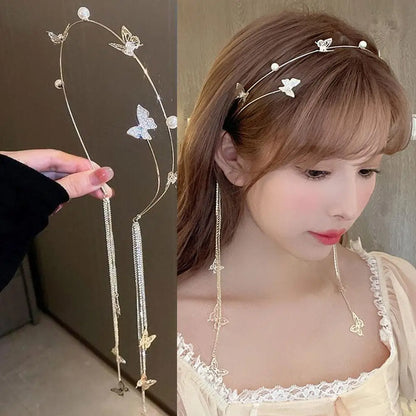 Kawaii Crystal Butterfly Tiara Headband 🌸✨ – Adorned with Rhinestones & Pearls for Girls' Fashion Magic! 🦋💖