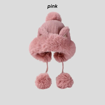 Cozy Cat Ear Beanie Hat For Women Warm Knit Two Fluffy Earflap Snow Beanie 🐱❄️