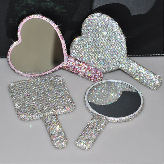 Kawaii Sparkle Heart Makeup Mirror 💖✨ - Travel-Friendly Bling Handheld Beauty Accessory!