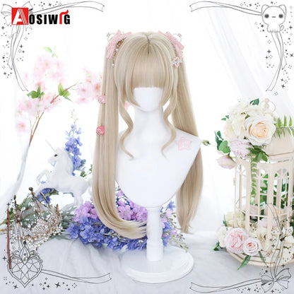 Cute Ombre Blonde & Black Double Ponytail Lolita Wig 🎀✨ - Kawaii Cosplay Hair with Bangs for Harajuku Style! 💖👸