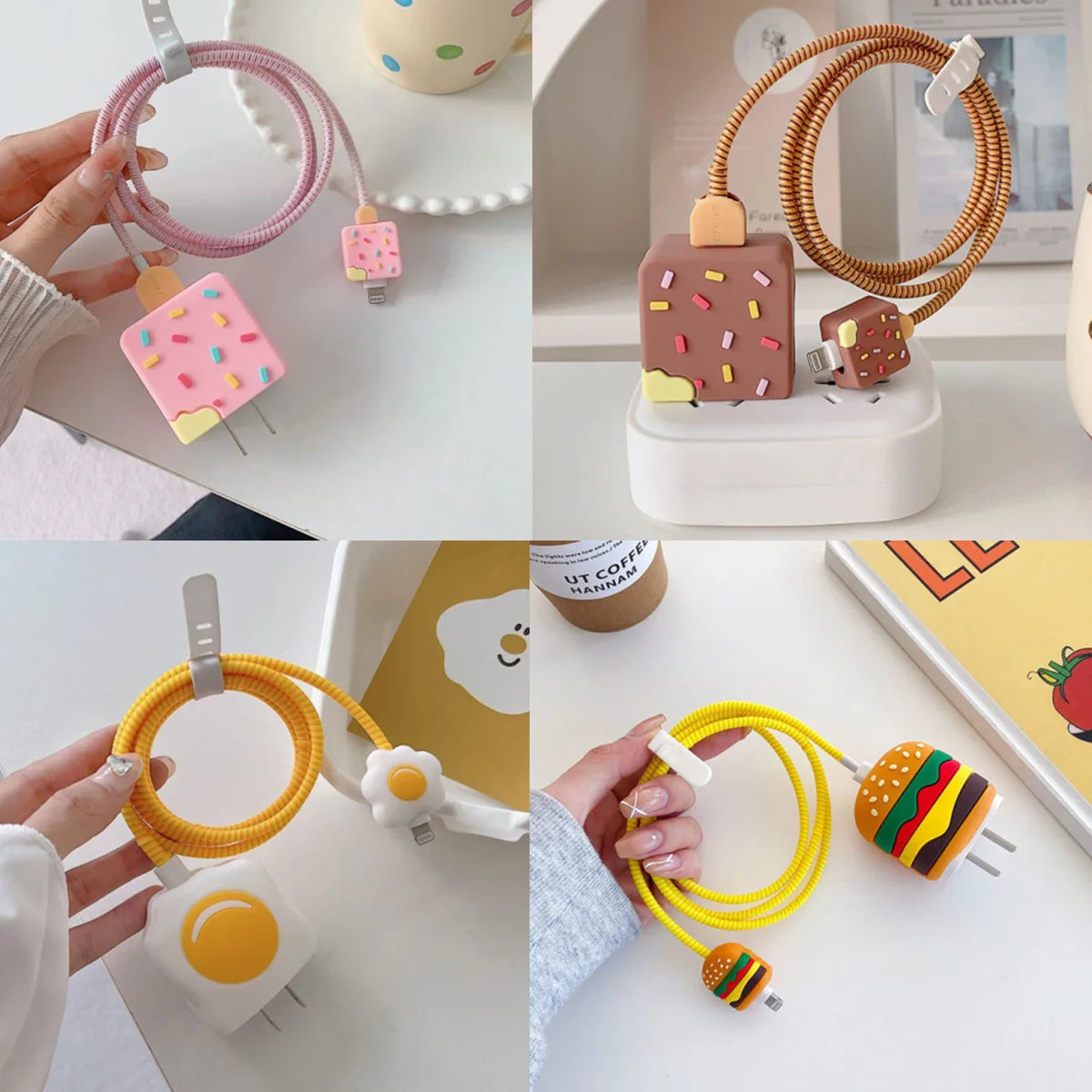 Adorable 3D Ice Cream USB Cable Protector 🍦✨ for iPhone 18/20W - Kawaii Cartoon Winder & Fast Charging Cover!