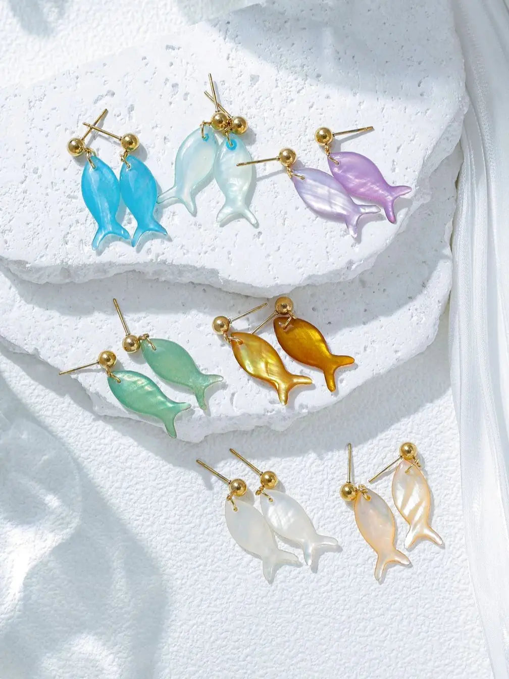 Pastel Shell Fish Pendant Earrings For Women Multicolor Beach Party Jewelry Waterproof Stainless Steel 💖🐟✨