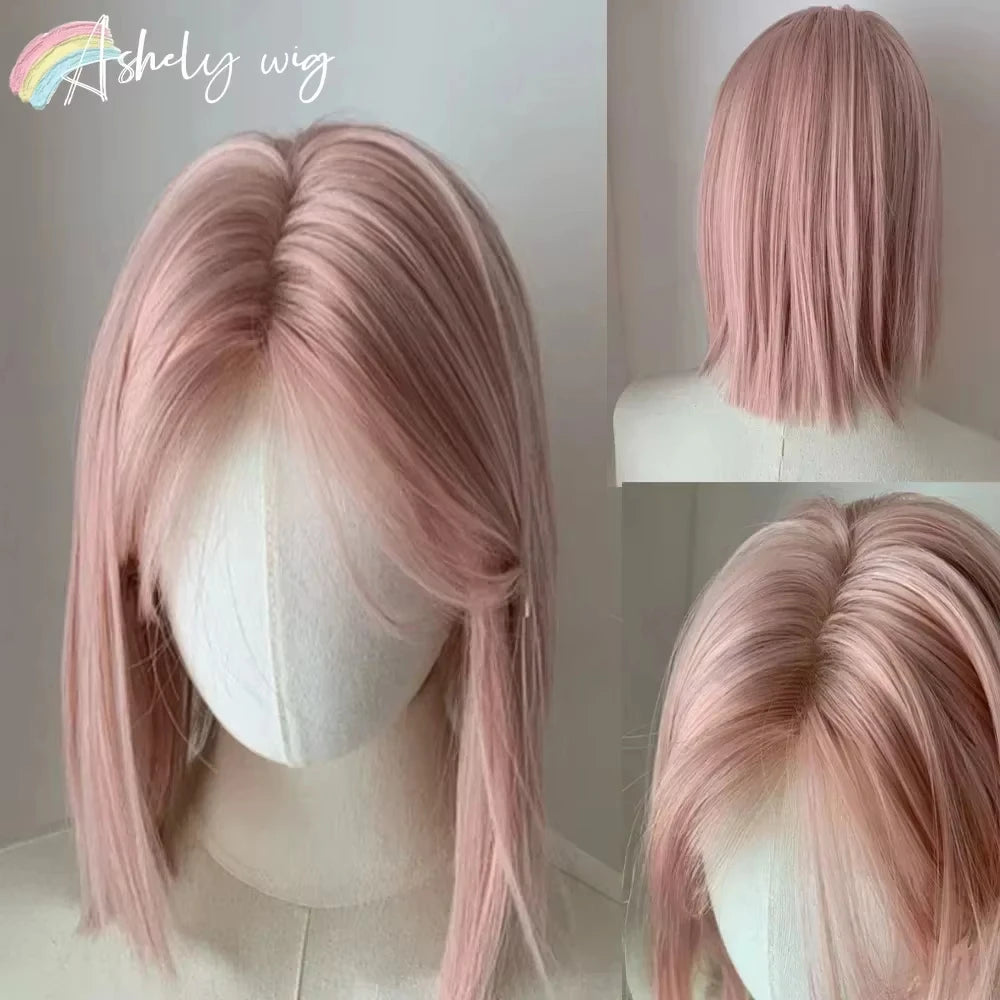 Kawaii Pink Blonde Bob Wig 🌸✨ | Lace Front Headband Wig for Cosplay & Daily Style 🎀💖