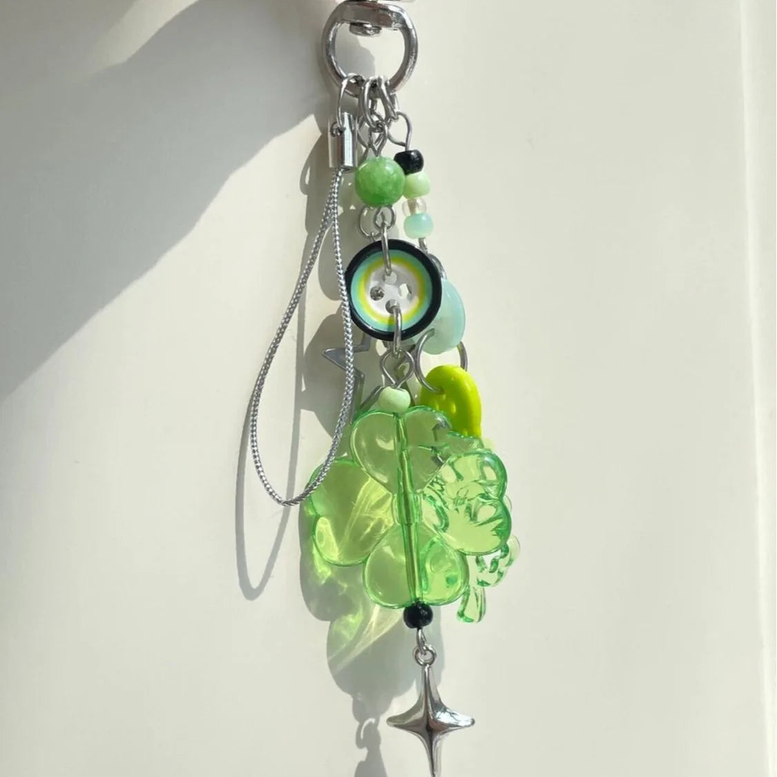 Delicate Pink Green Crystal Lucky Plant Keychain Charm 🍀🌸 Cute Phone Ornament
