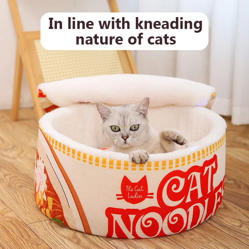 Kawaii Ramen Cat Cuddle Nest - Cozy Winter Retreat for Your Feline Friend 🐾💕