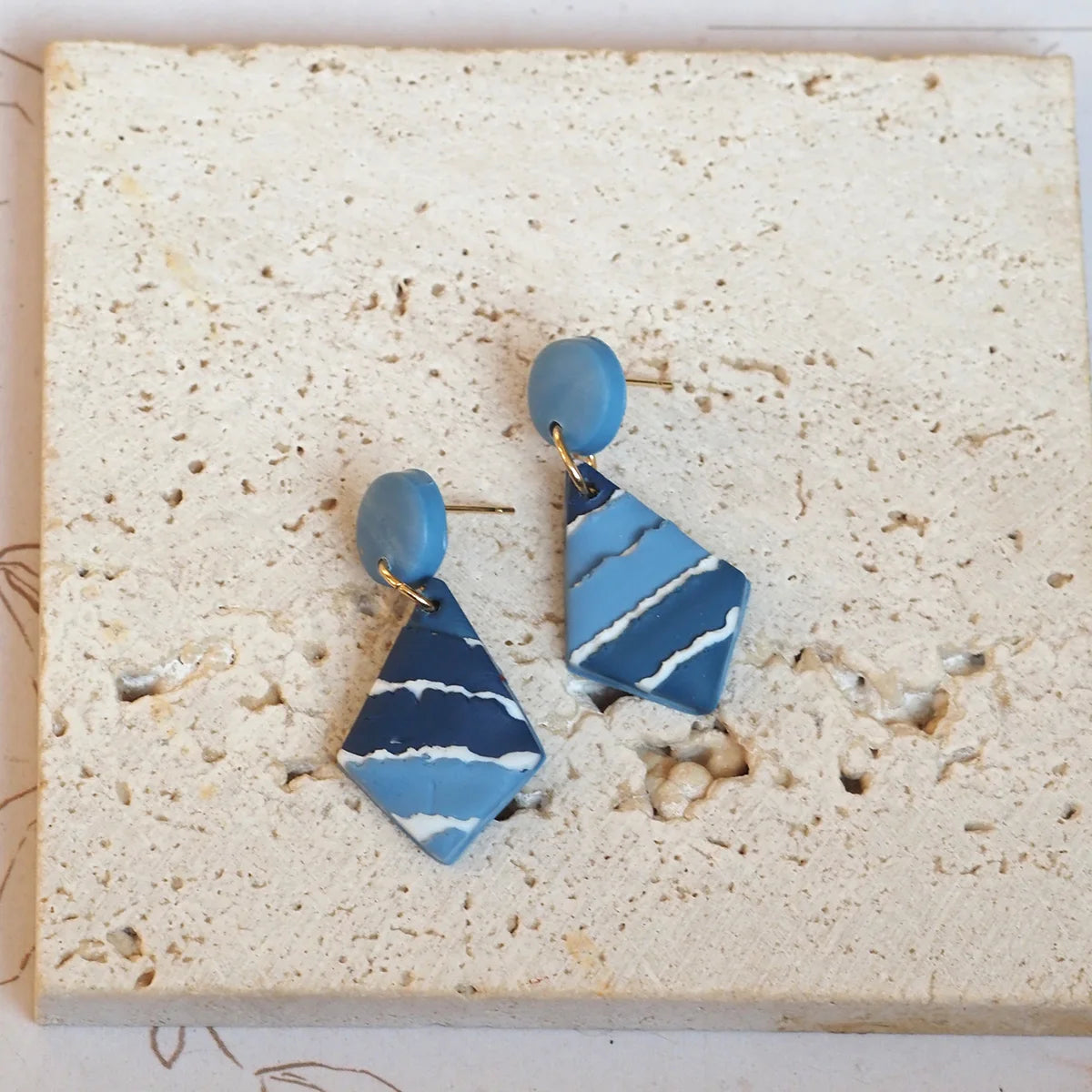 Navy Blue Flower Polymer Clay Dangle Earrings Cute For Women 💙✨