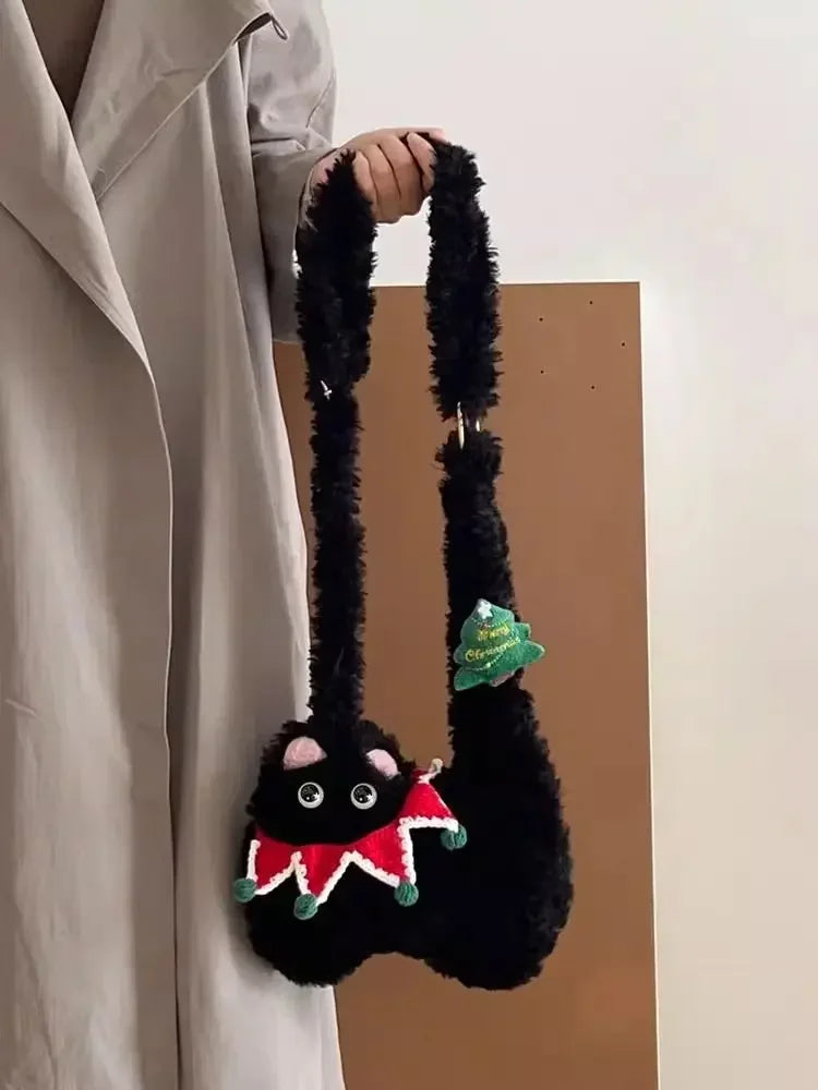 Plush Christmas Cat Crossbody Bag For Women Fuzzy Winter Phone Purse 🐱🎄