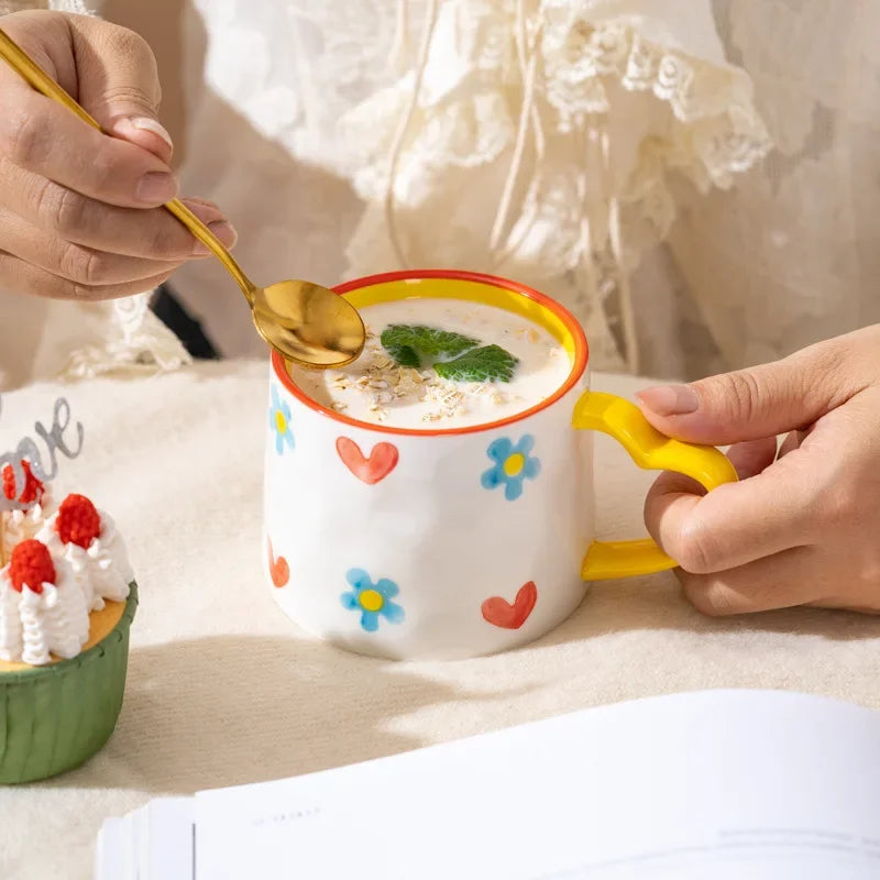 Kawaii 300ml Handmade Ceramic Mug ☕💖 Cute Couples Cup for Coffee & Tea 🎉 Perfect Gift for Mother's Day & Weddings! 🌸