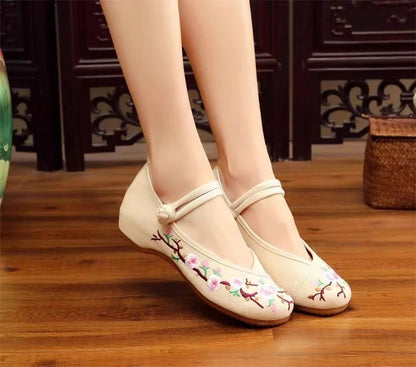 Retro Red Embroidered Ballet Flats Women Casual Anti Skid Hemp Flat Shoes 👡🌸