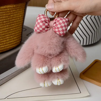 Plush Bunny Keychain Cute Bowknot Fur Rabbit Toy Charm 🐰✨