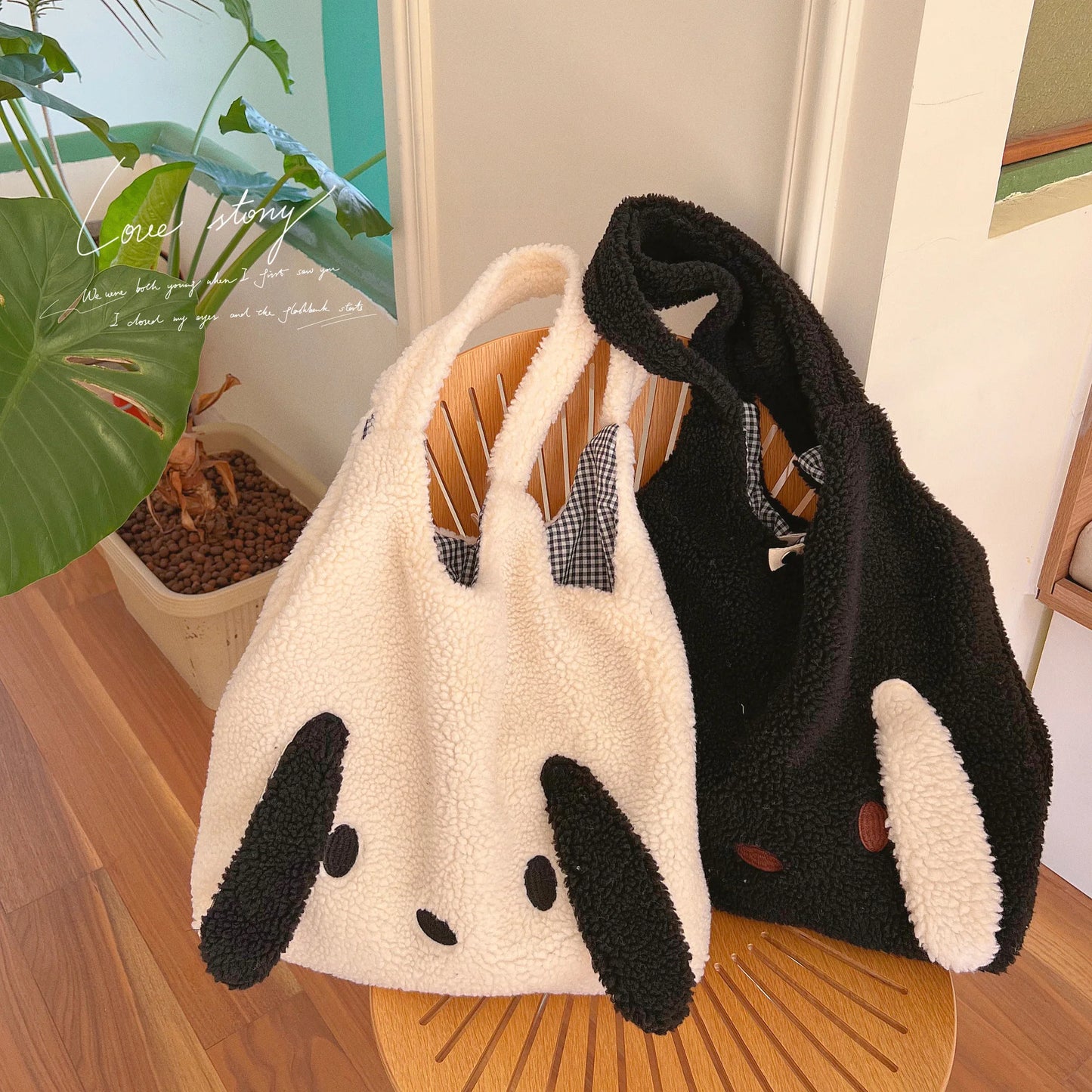 Kawaii Big Ears Plush Tote Bag 🐾✨ Soft Faux Fur Shoulder Bag for Women - Adorable Large Capacity Shopper!