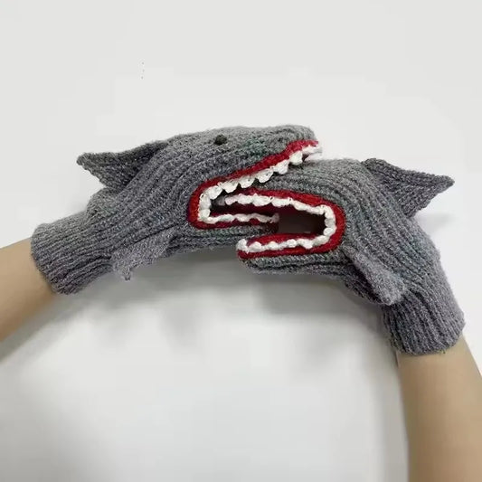 Shark Knit Gloves For Adults Unisex Cartoon Winter Warmth High Elasticity 🦈🧤