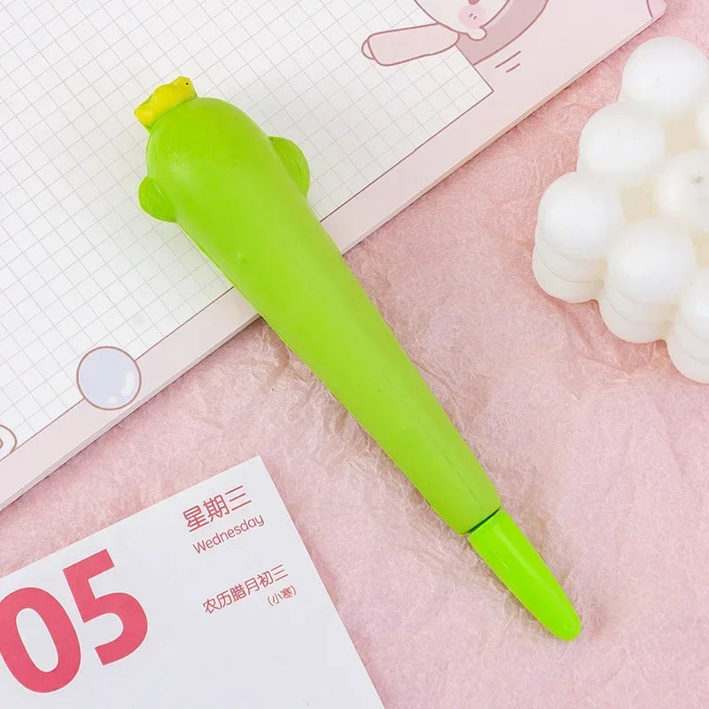 Kawaii 1Pc Adorable Cartoon Fruit Animal Gel Pen 🍓🐻 Soft & Squishy Decompression Stationery for Kids 🎉 0.5mm Fun Writing Tool