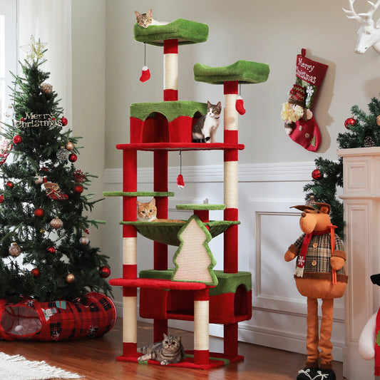 Whimsical Cat Tree Tower With Sisal Posts, Cozy Condo And Hammock 🐾🎄