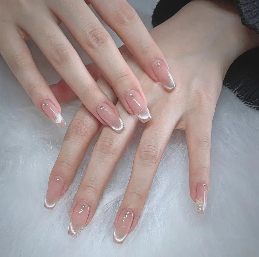 Kawaii Pink Cat Eye Press-On Nails 🎀💖 | Handmade False Nails with Love Heart & Bow Designs 🌸✨ Perfect for Sweet DIY Manicures!