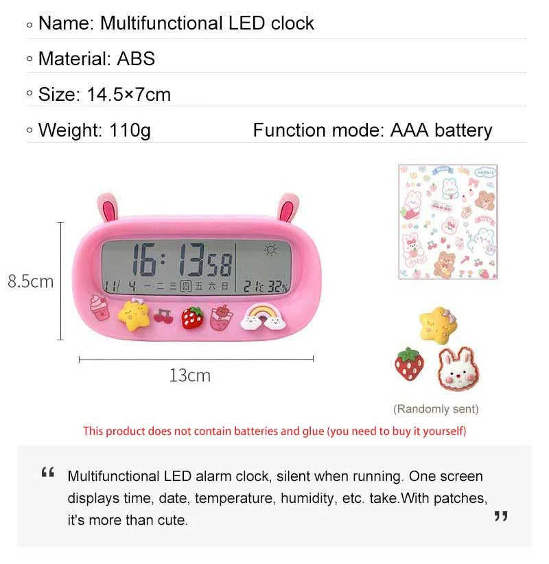 Kawaii Digital Alarm Clock 🌟 | Adorable Timekeeper with Fun Stickers 🎀 | Perfect for Students & Room Decor 💖