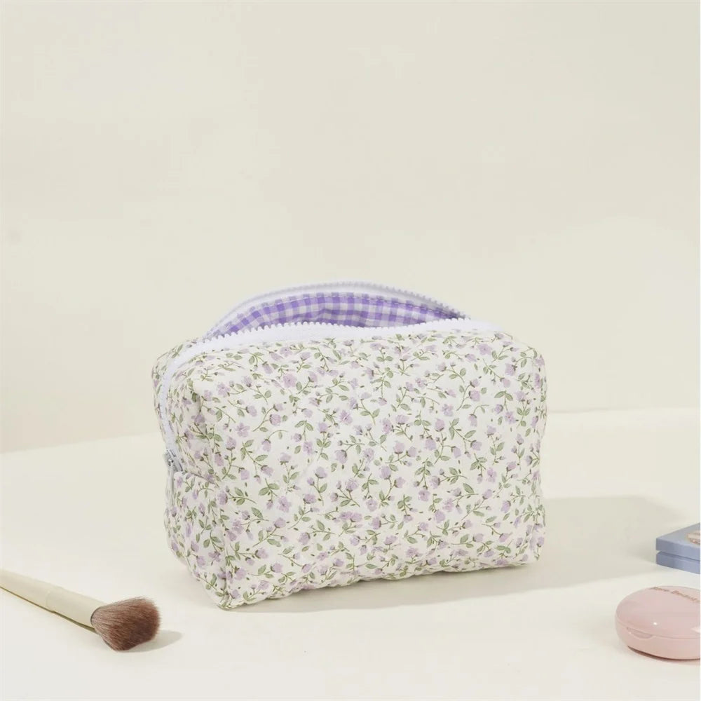 Kawaii Custom Floral Makeup Bag 🌸✨ | Adorable Cotton Travel Toiletry Case 🎀 | Personalized Birthday Gift for Girls 🎉