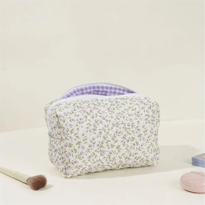 Kawaii Custom Floral Makeup Bag 🌸✨ | Adorable Cotton Travel Toiletry Case 🎀 | Personalized Birthday Gift for Girls 🎉
