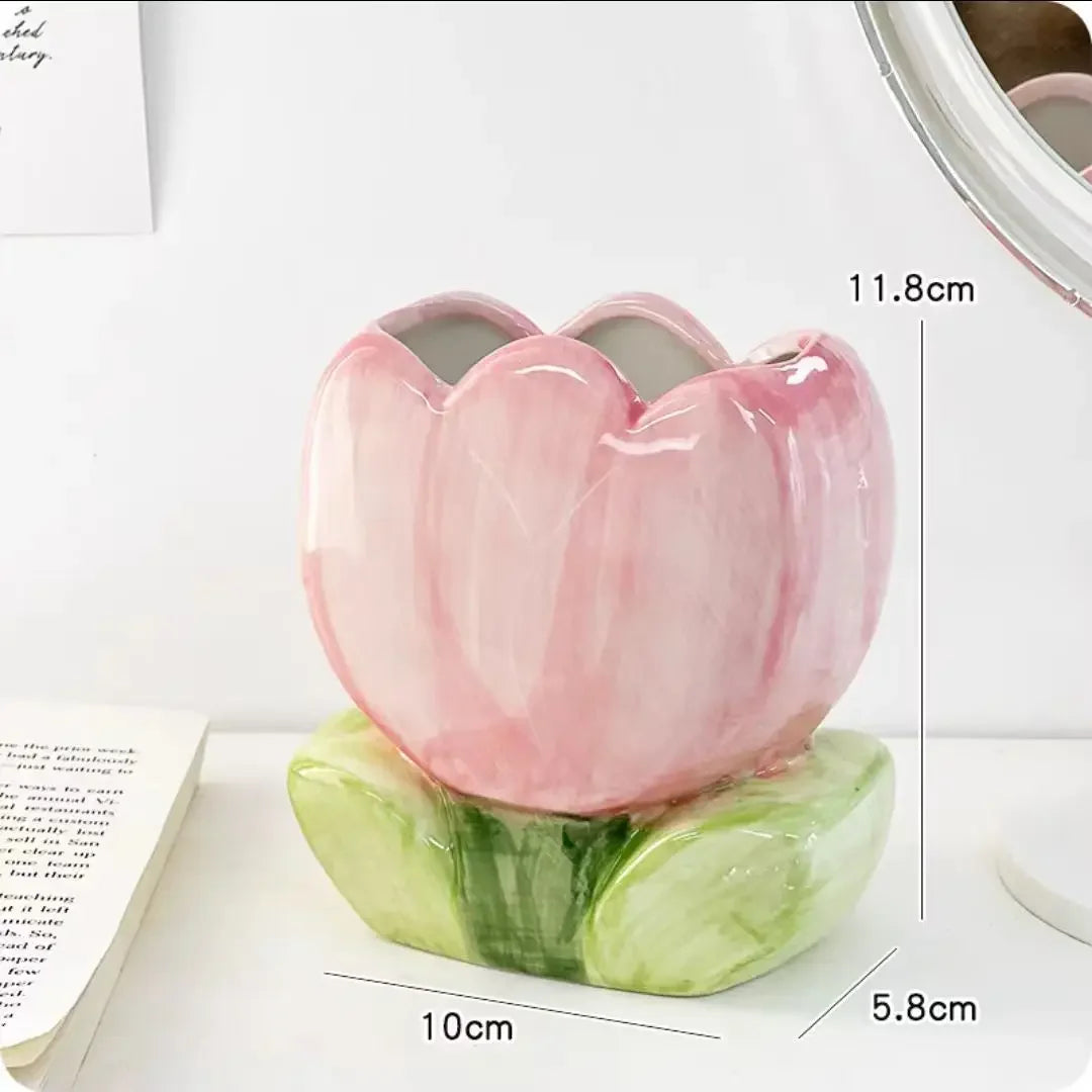 Kawaii Ceramic Flower Pen Holder 🌸 Cute Girl Desktop Organizer 🖊️ Adorable Office Storage Box 💖