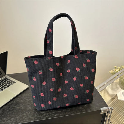 🍓 Cute Corduroy Strawberry Shoulder Bag 🍓 - Fun & Versatile Tote for Every Adventure! 🌟✨ - Pixie Quill