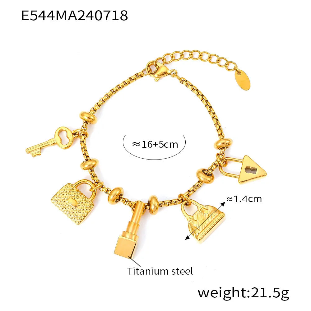 Kawaii Moon & Heart Stainless Steel Charm Bracelet 🌙💖 | Cute Luxury Jewelry Gift for Women 🎁✨
