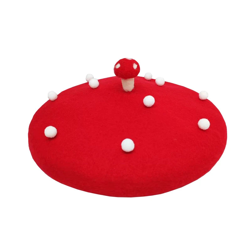 Red Mushroom Beret For Women Handmade Wool Felt Hat Cozy Winter Gift 🍄🎨