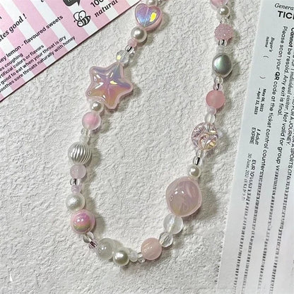 Korean Y2K Pink 3D Star Beaded Phone Lanyard Charm For All Phones 📱💗