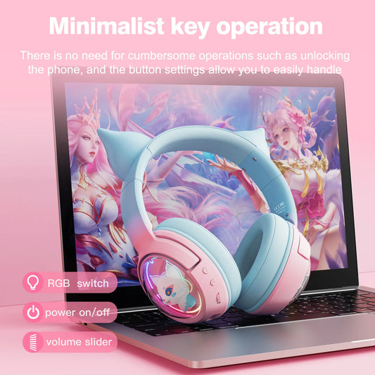 Kawaii ONIKUMA B5 Tri-Mode Gaming Headset 🎮✨ Cute 3D Cartoon Design with RGB Lighting & Microphone for iPad, Tablet & PS4 🐾🎧