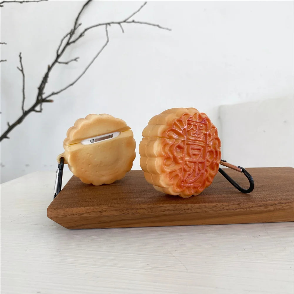 Kawaii Mooncake 3D Earphone Case 🍂🍡 for AirPods Pro 1, 2, & 3 – Soft Silicone Protection Cover 🎧✨