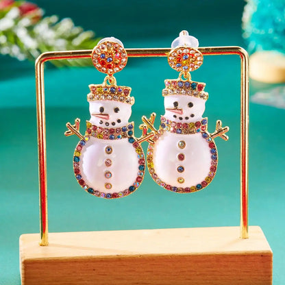 Rhinestone Snowman Drop Earrings For Women Holiday Gift Jewelry 🎄❄️