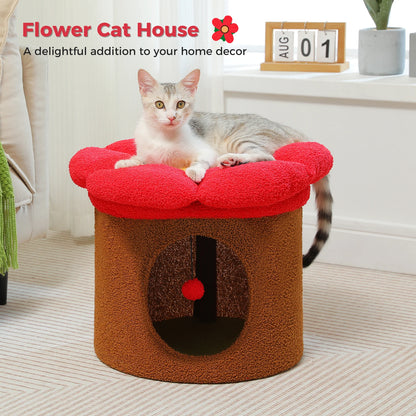 Cozy Cat Hideaway Bed With Removable Flower Bed Indoor Cat House Condo 🐾🌼