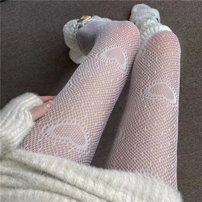 🌸 Adorable Floral Mesh Stockings for Trendy Girls 🌼 Cute White Pantyhose for Spring & Summer Fun! ✨ - Pixie Quill